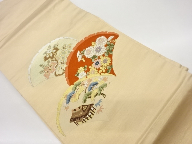 変わり雪輪に家屋・菊桐模様織出し名古屋帯